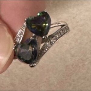 Heart-Cut Mystic Topaz Double Stone Ring in Silver